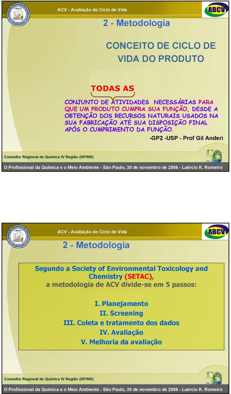 -GP2 -USP - Prof Gil Anderi 2 - Metodologia Segundo a Society of Environmental Toxicology and Chemistry (SETAC), a metodologia