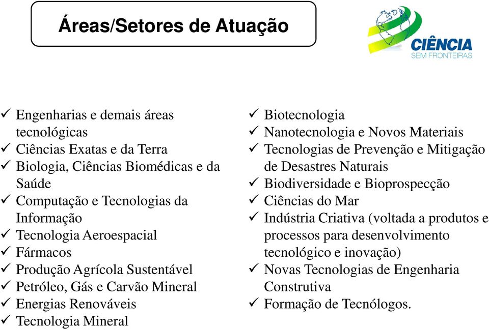 Mineral Biotecnologia Nanotecnologia e Novos Materiais Tecnologias de Prevenção e Mitigação de Desastres Naturais Biodiversidade e Bioprospecção Ciências