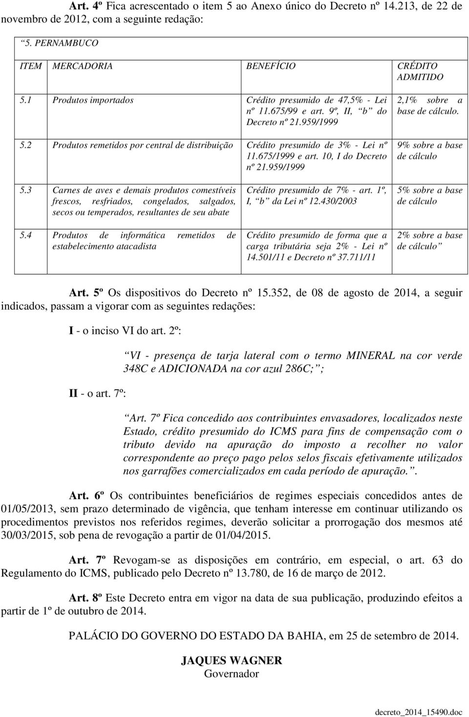 675/1999 e art. 10, I do Decreto nº 21.959/1999 2,1% sobre a base de cálculo. 9% sobre a base de cálculo 5.