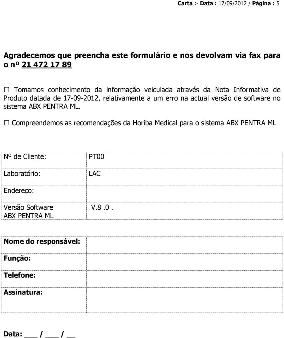 actual versão de software no sistema ABX PNTRA ML.