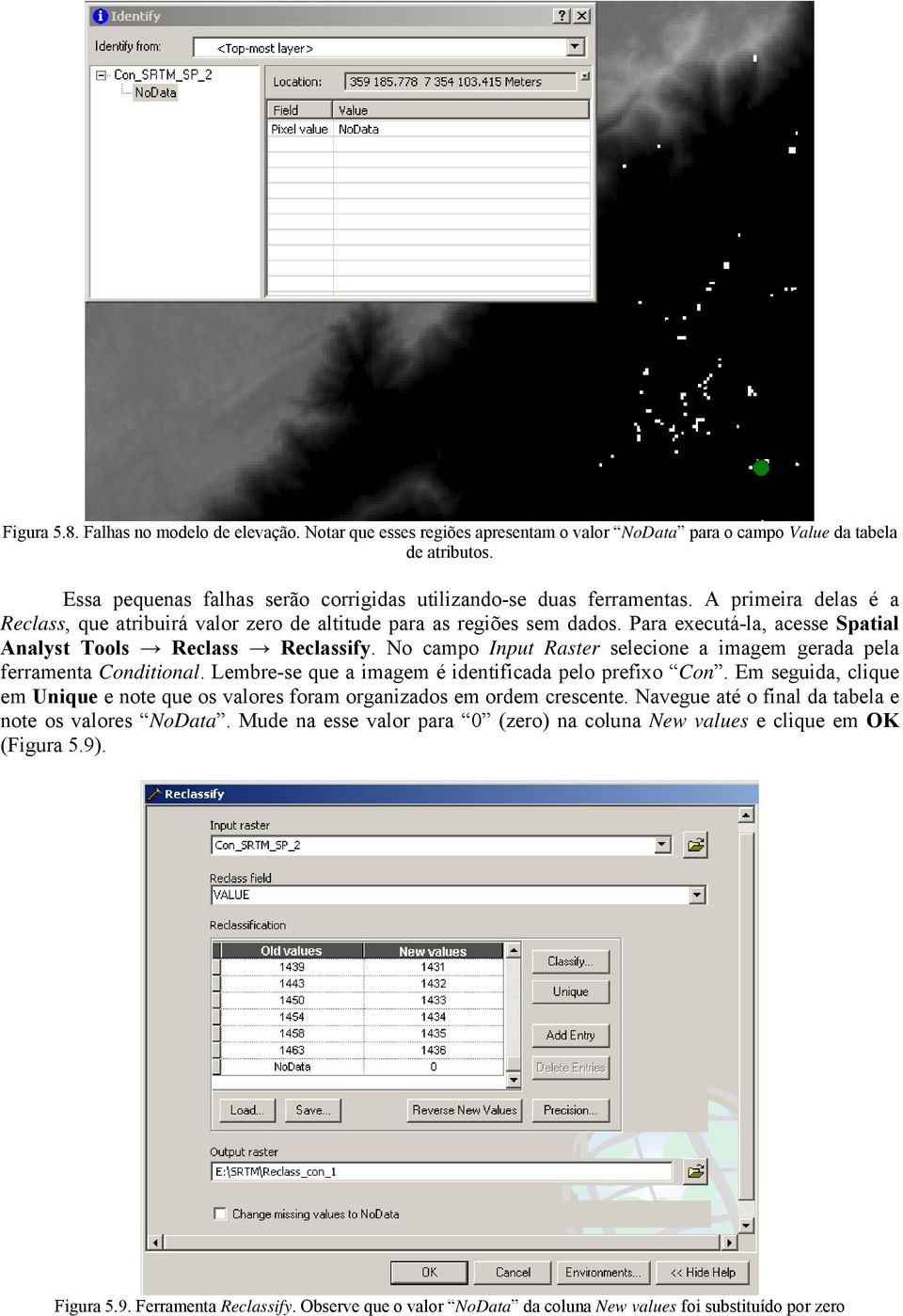 Para executá-la, acesse Spatial Analyst Tools Reclass Reclassify. No campo Input Raster selecione a imagem gerada pela ferramenta Conditional. Lembre-se que a imagem é identificada pelo prefixo Con.