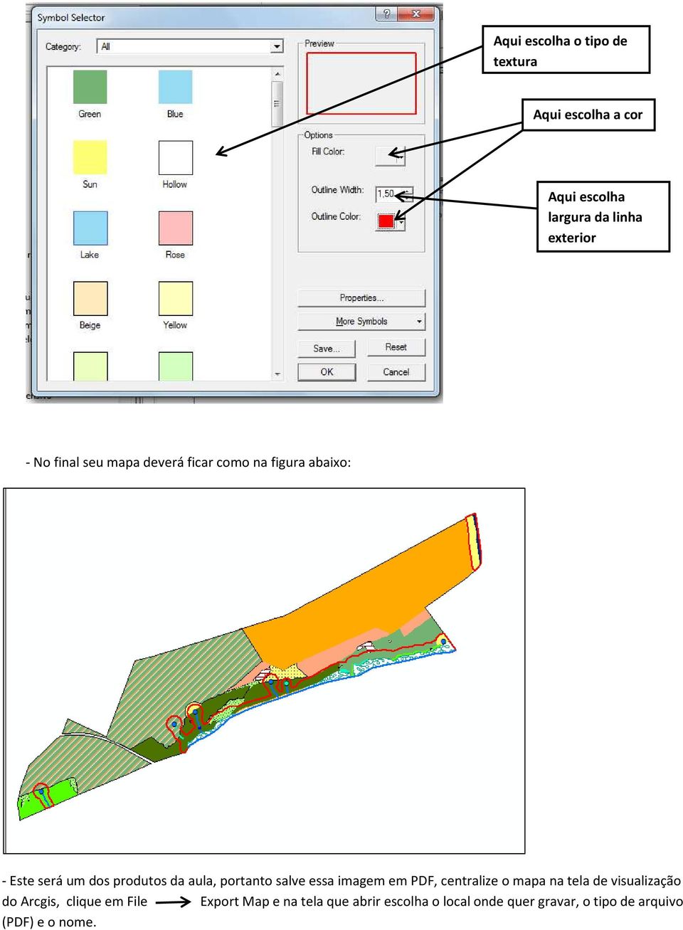 portanto salve essa imagem em PDF, centralize o mapa na tela de visualização do Arcgis, clique