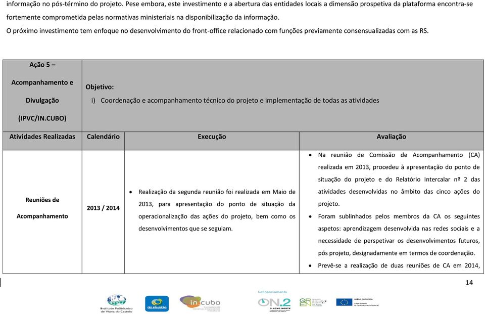 informação. O próximo investimento tem enfoque no desenvolvimento do front-office relacionado com funções previamente consensualizadas com as RS.