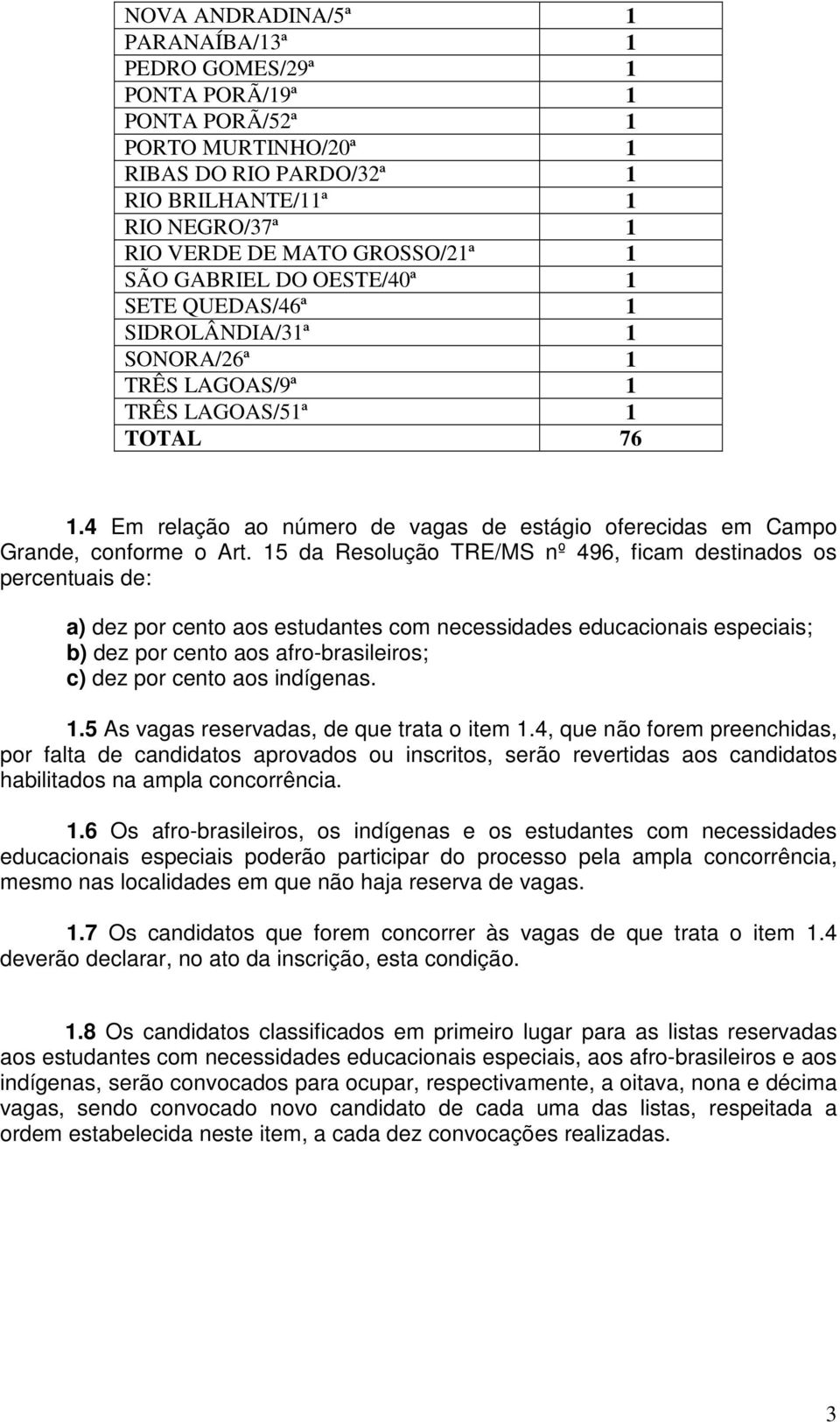 4 Em relação ao número de vagas de estágio oferecidas em Campo Grande, conforme o Art.