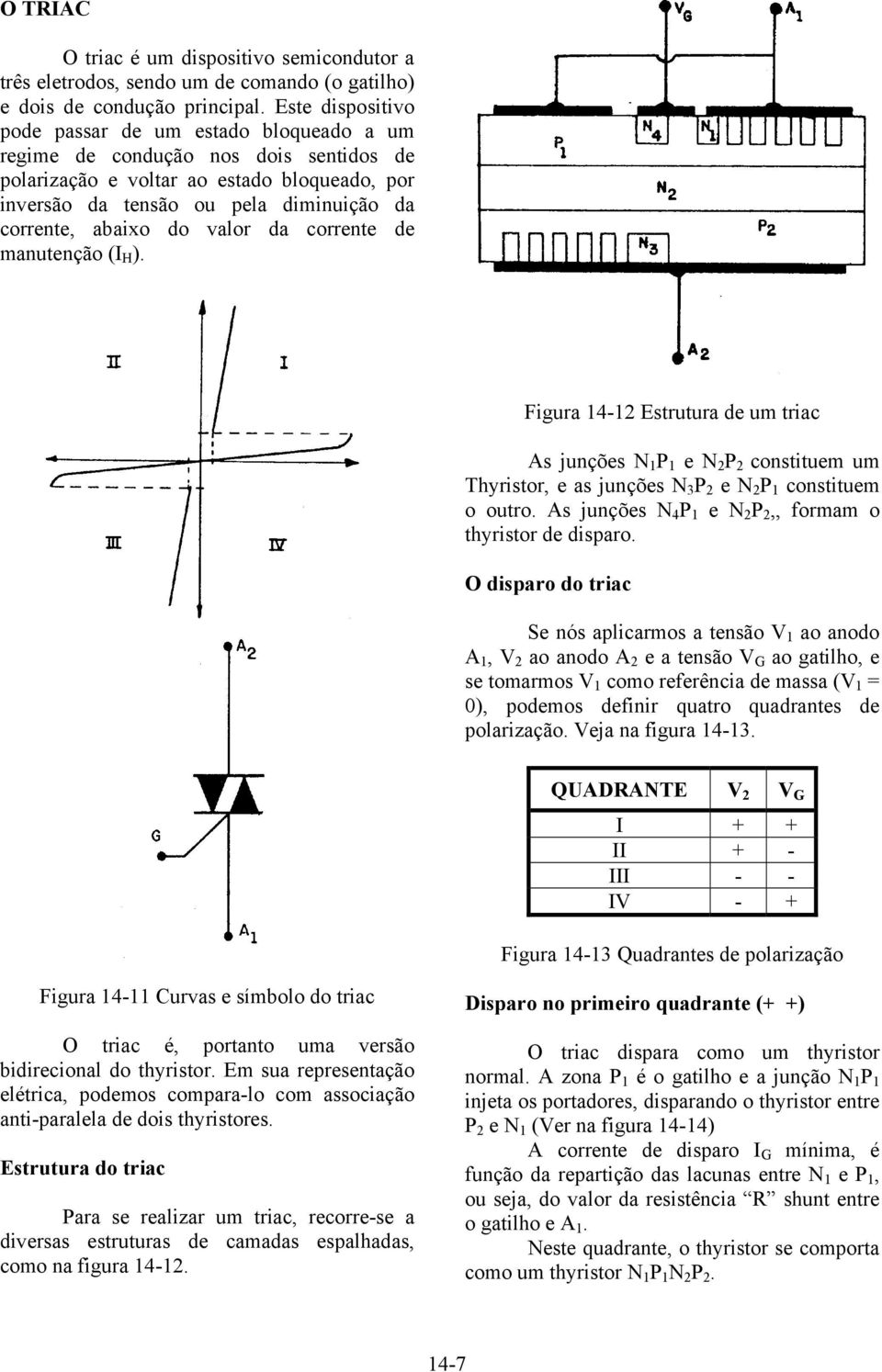 abaixo do valor da corrente de manutenção (I H ). Figura 14-12 Estrutura de um triac As junções N 1 P 1 e N 2 P 2 constituem um Thyristor, e as junções N 3 P 2 e N 2 P 1 constituem o outro.