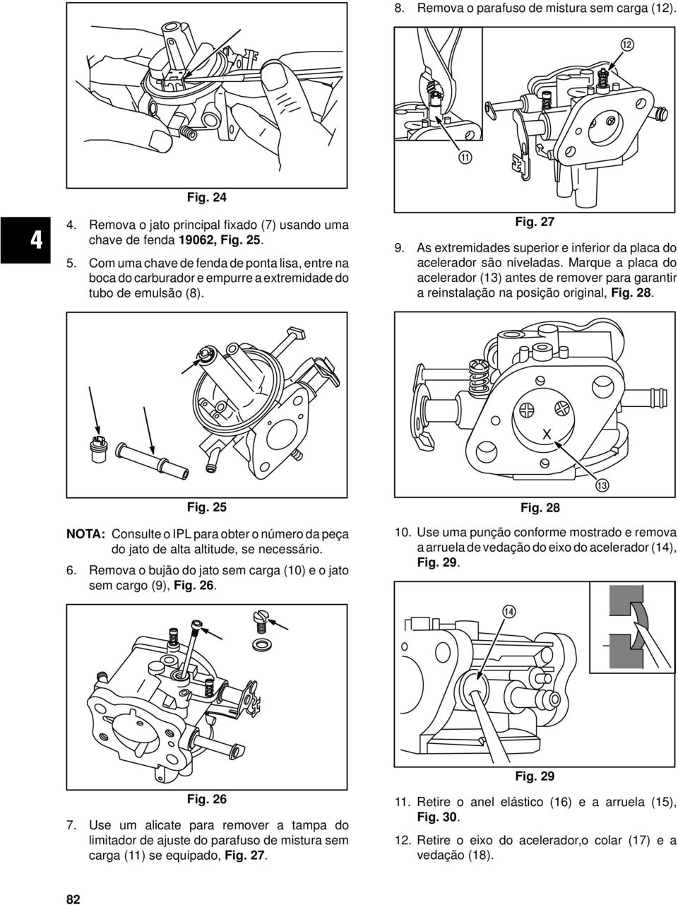 Marque a placa do acelerador (13) antes de remover para garantir a reinstalação na posição original, Fig. 28. X 13 Fig.