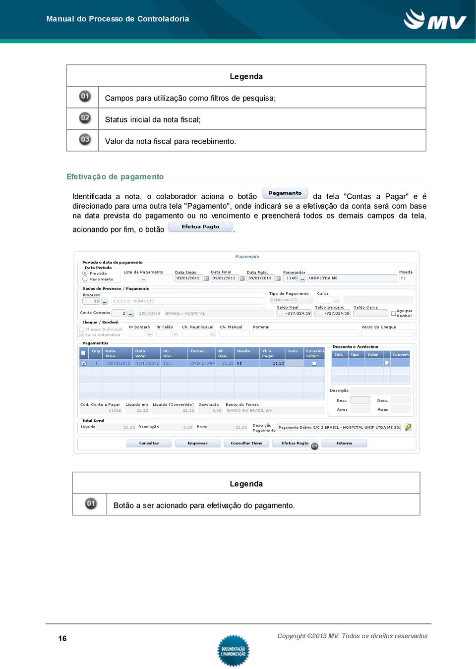 outra tela "Pagamento", onde indicará se a efetivação da conta será com base na data prevista do pagamento ou no vencimento e