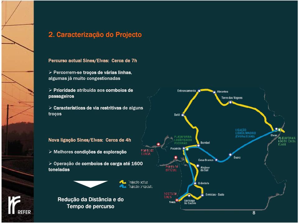 Características de via restritivas de alguns troços Nova ligação Sines/Elvas: Cerca de 4h Melhores