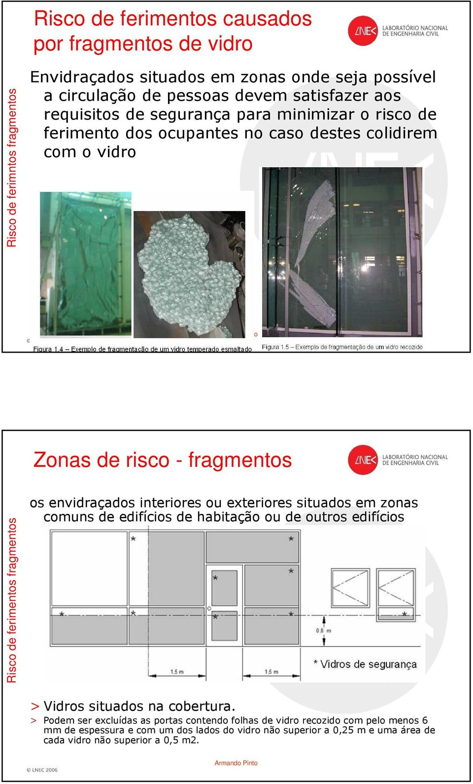 ferimentos fragmentos os envidraçados interiores ou exteriores situados em zonas comuns de edifícios de habitação ou de outros edifícios > Vidros situados na cobertura.