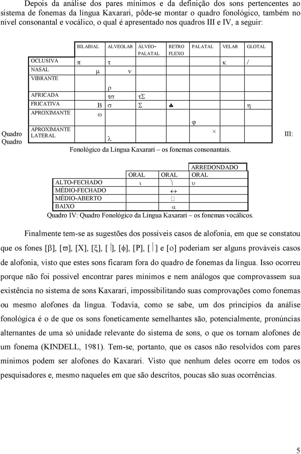 APROXIMANTE APROXIMANTE LATERAL ω λ Fonológico da Língua Kaxarari os fonemas consonantais.