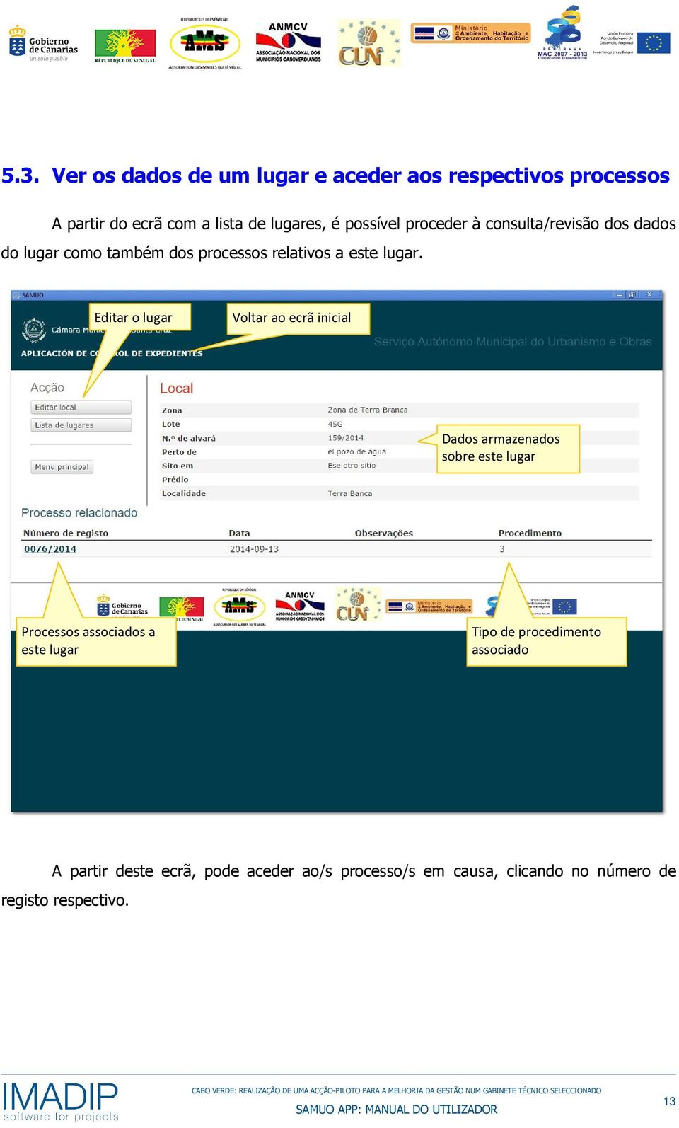 Editar o lugar Voltar ao ecrã inicial Dados armazenados sobre este lugar Processos associados a este lugar Tipo