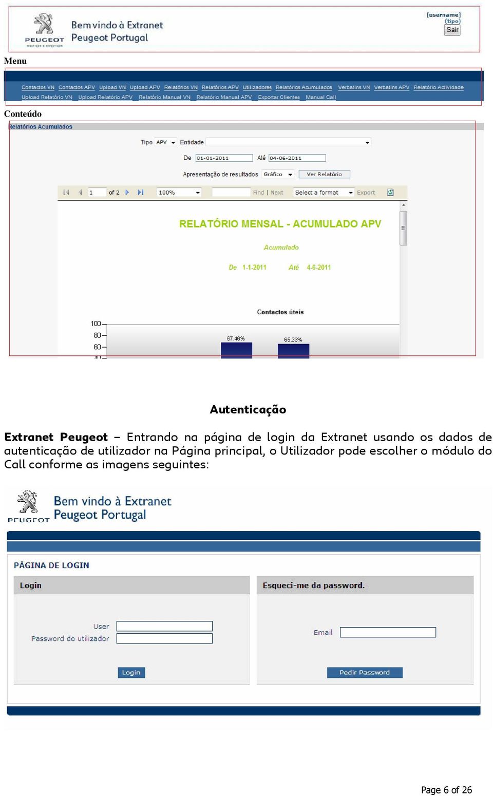 de utilizador na Página principal, o Utilizador pode