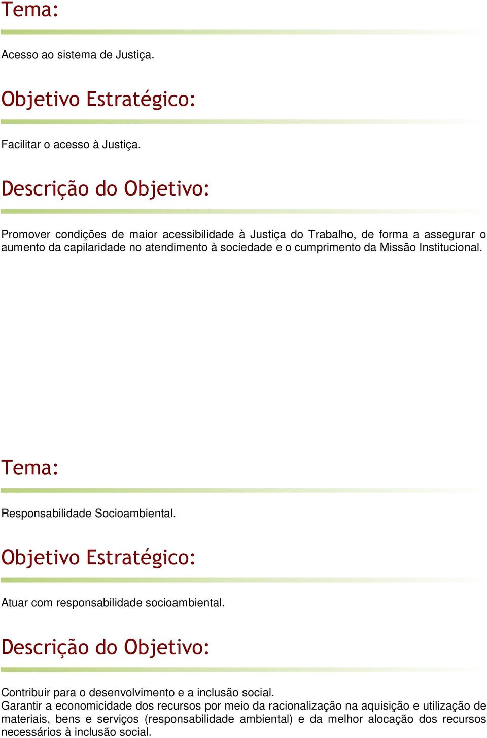 cumprimento da Missão Institucional. Responsabilidade Socioambiental. Atuar com responsabilidade socioambiental.