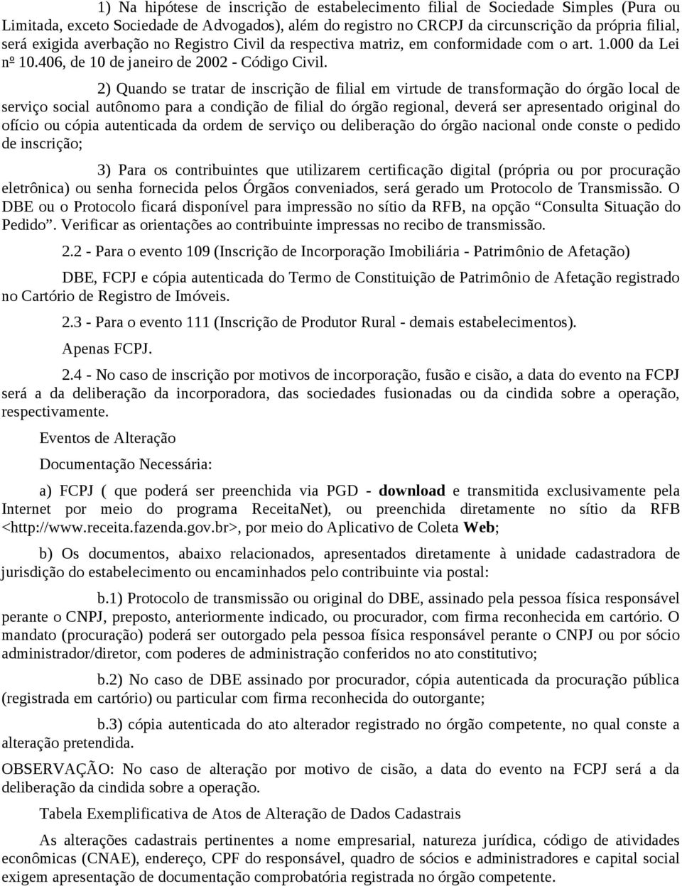 2) Quando se tratar de inscrição de filial em virtude de transformação do órgão local de serviço social autônomo para a condição de filial do órgão regional, deverá ser apresentado original do ofício