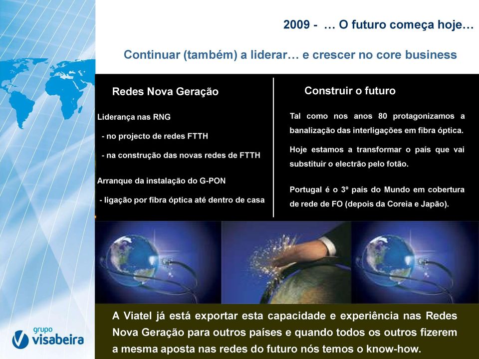 interligações em fibra óptica. Hoje estamos a transformar o país que vai substituir o electrão pelo fotão.