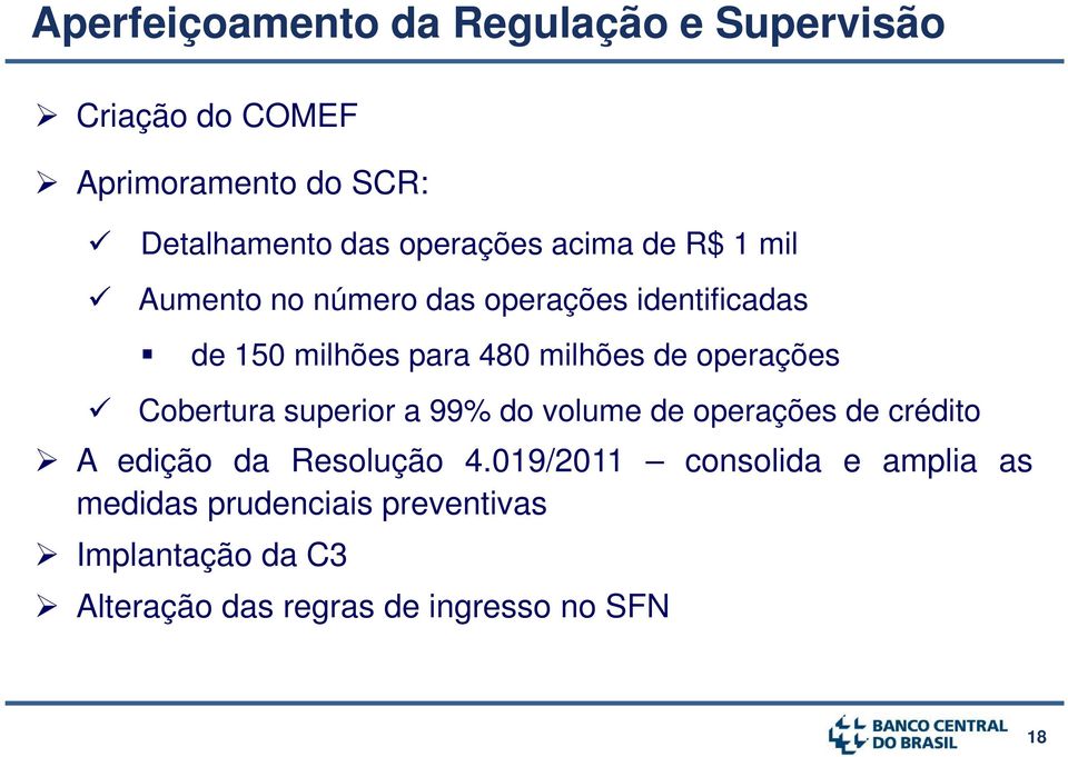 de operações Cobertura superior a 99% do volume de operações de crédito A edição da Resolução 4.