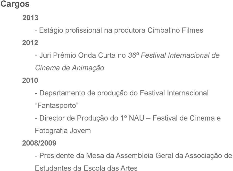 Internacional Fantasporto - Director de Produção do 1º NAU Festival de Cinema e Fotografia Jovem