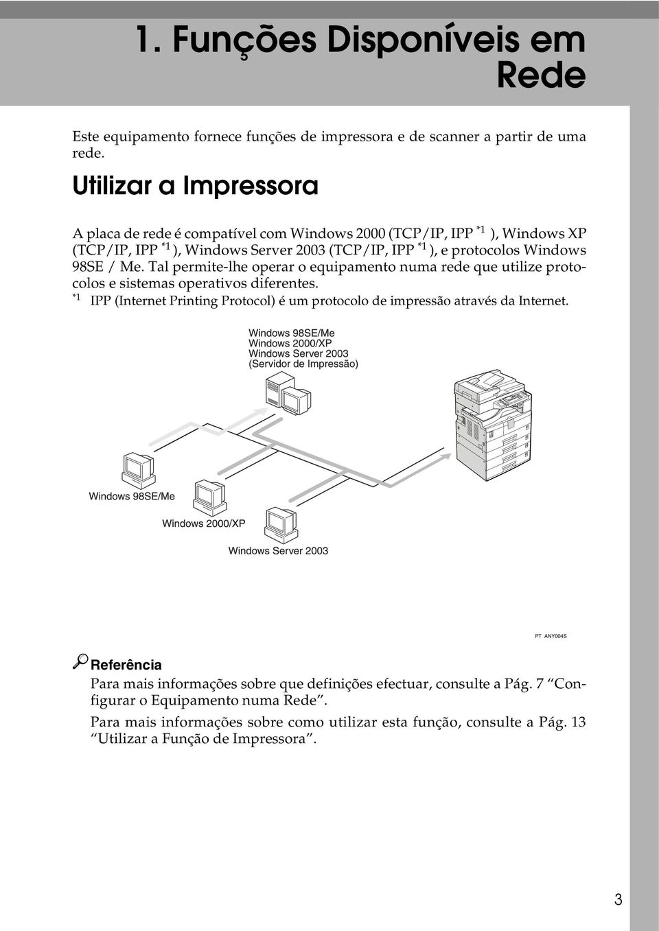 98SE / Me. Tal permite-lhe operar o equipamento numa rede que utilize protocolos e sistemas operativos diferentes.