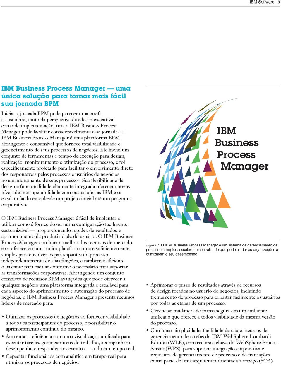 O IBM Business Process Manager é uma plataforma BPM abrangente e consumível que fornece total visibilidade e gerenciamento de seus processos de negócios.