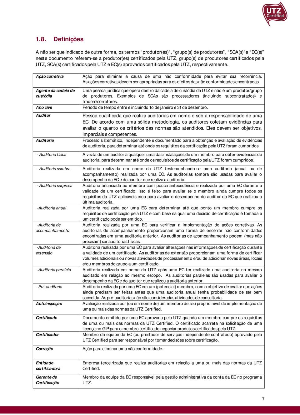 Ação corretiva Agente da cadeia de custódia Ano civil Auditor Auditoria Ação para eliminar a causa de uma não conformidade para evitar sua recorrência.