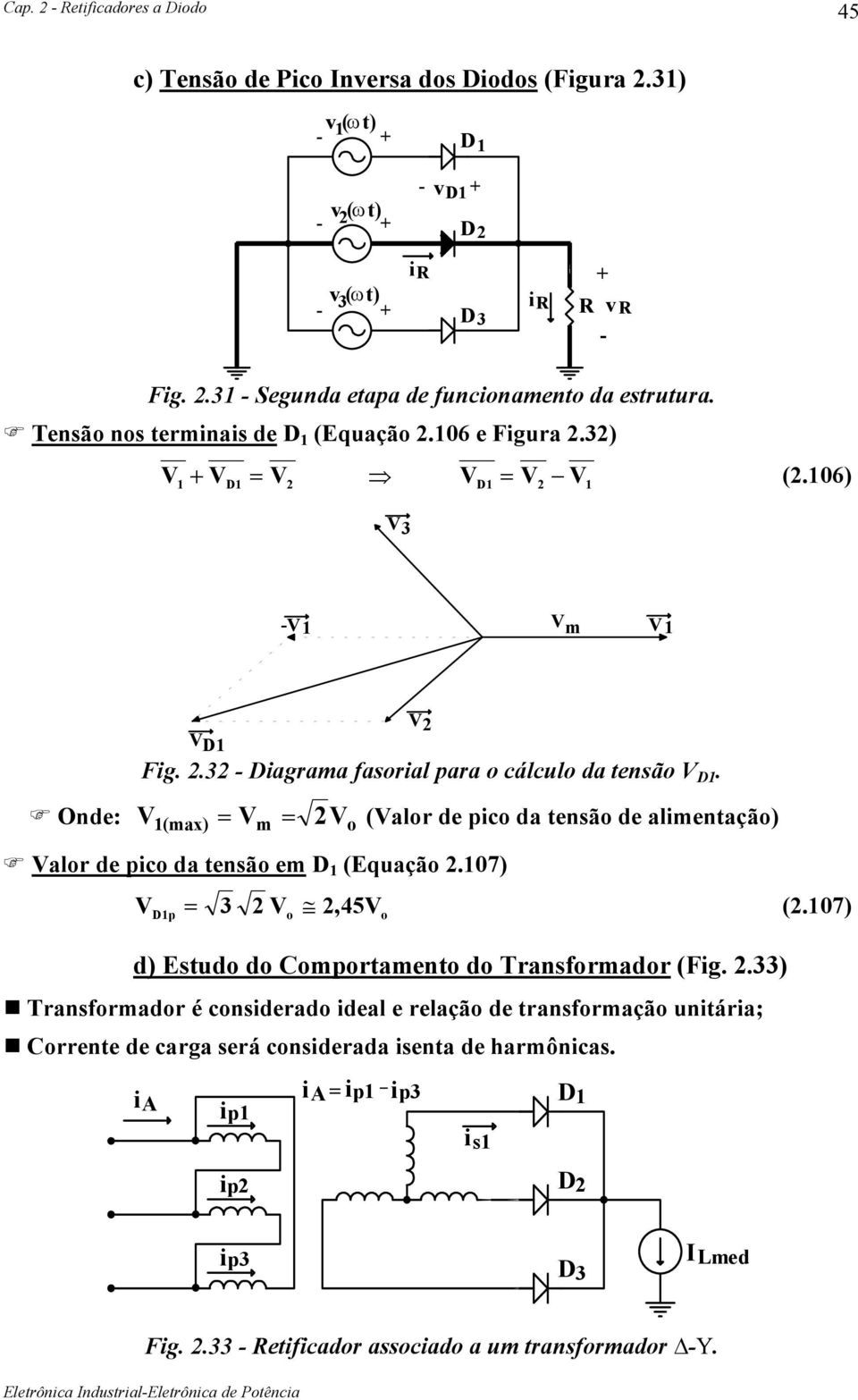 (alr de pic da tensã de alimentaçã) (max) m alr de pic da tensã em D (Equaçã.7) Dp, 45 (.7) d) Estud d Cmprtament d Transfrmadr (Fig.