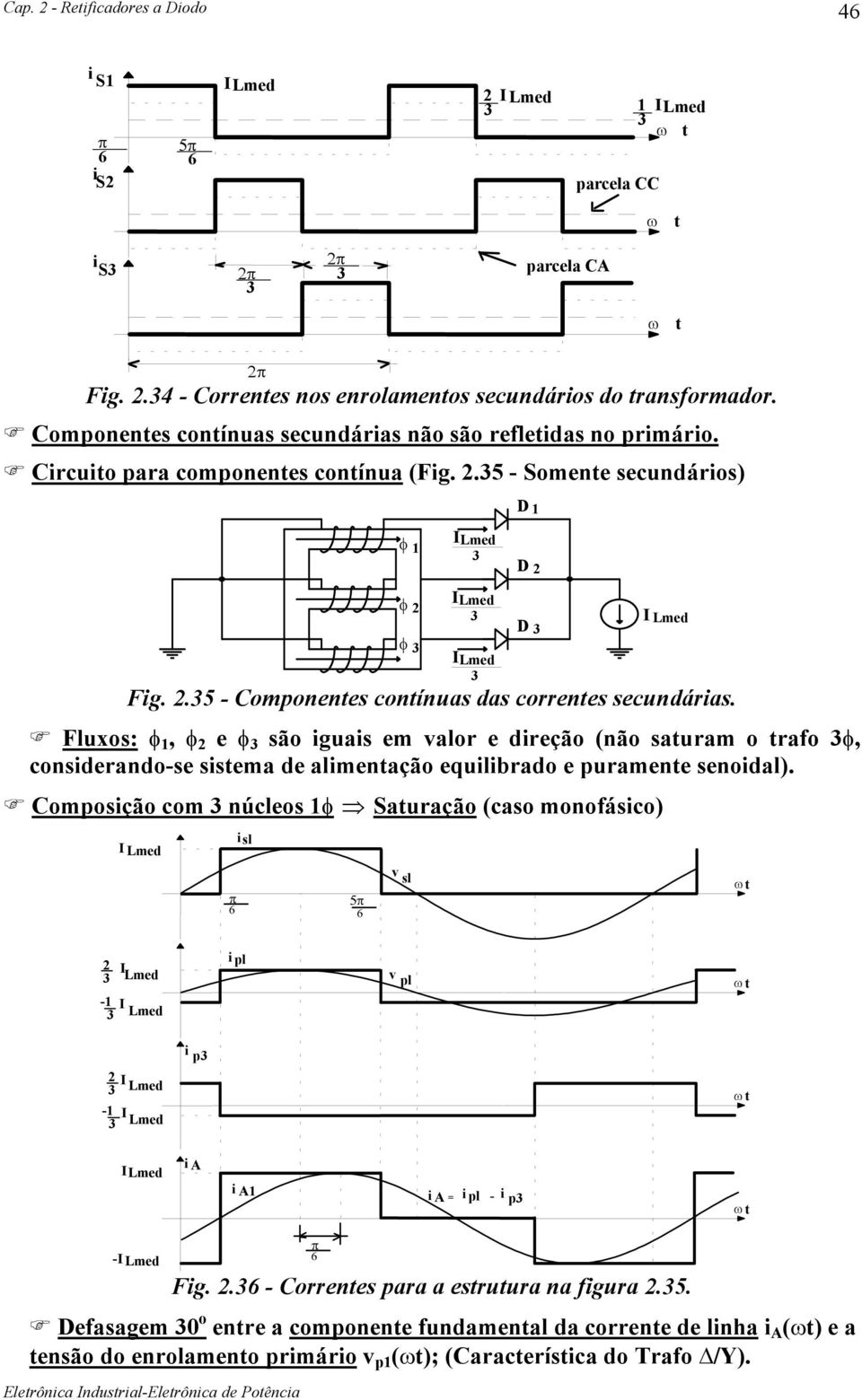 Fluxs: φ, φ e φ sã iguais em alr e direçã (nã saturam traf φ, cnsiderandse sistema de alimentaçã equilibrad e puramente senidal).