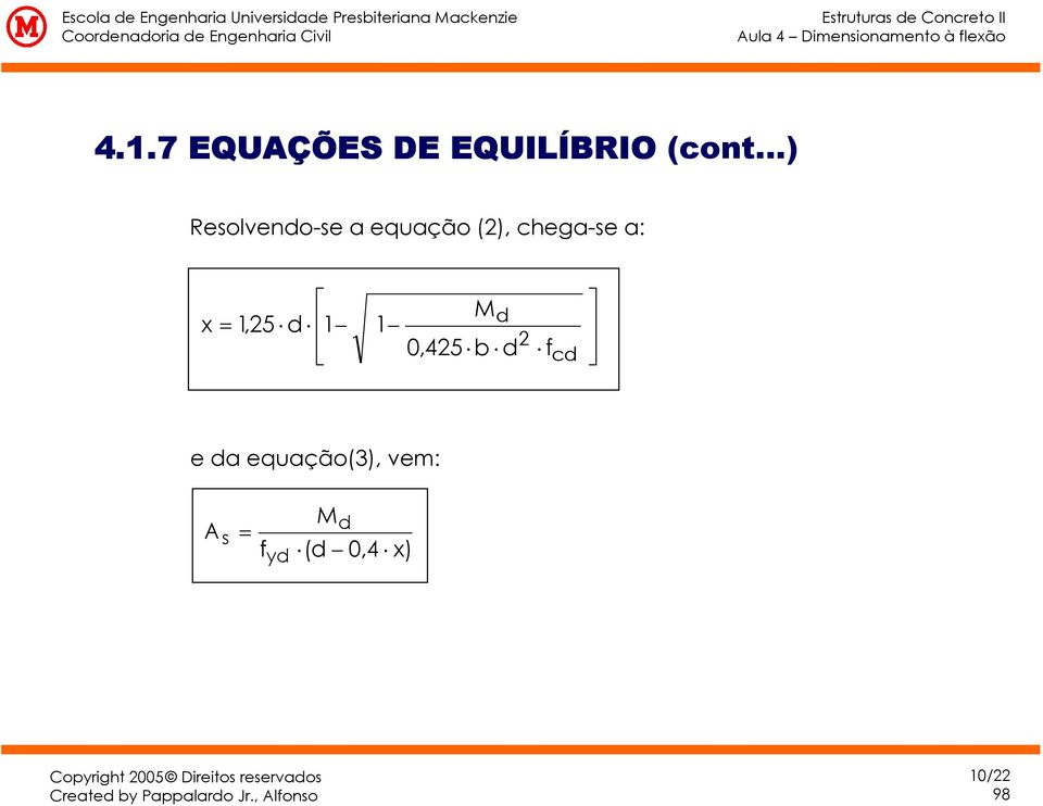 7 EQUÇÕES DE EQUILÍBRIO (cnt.