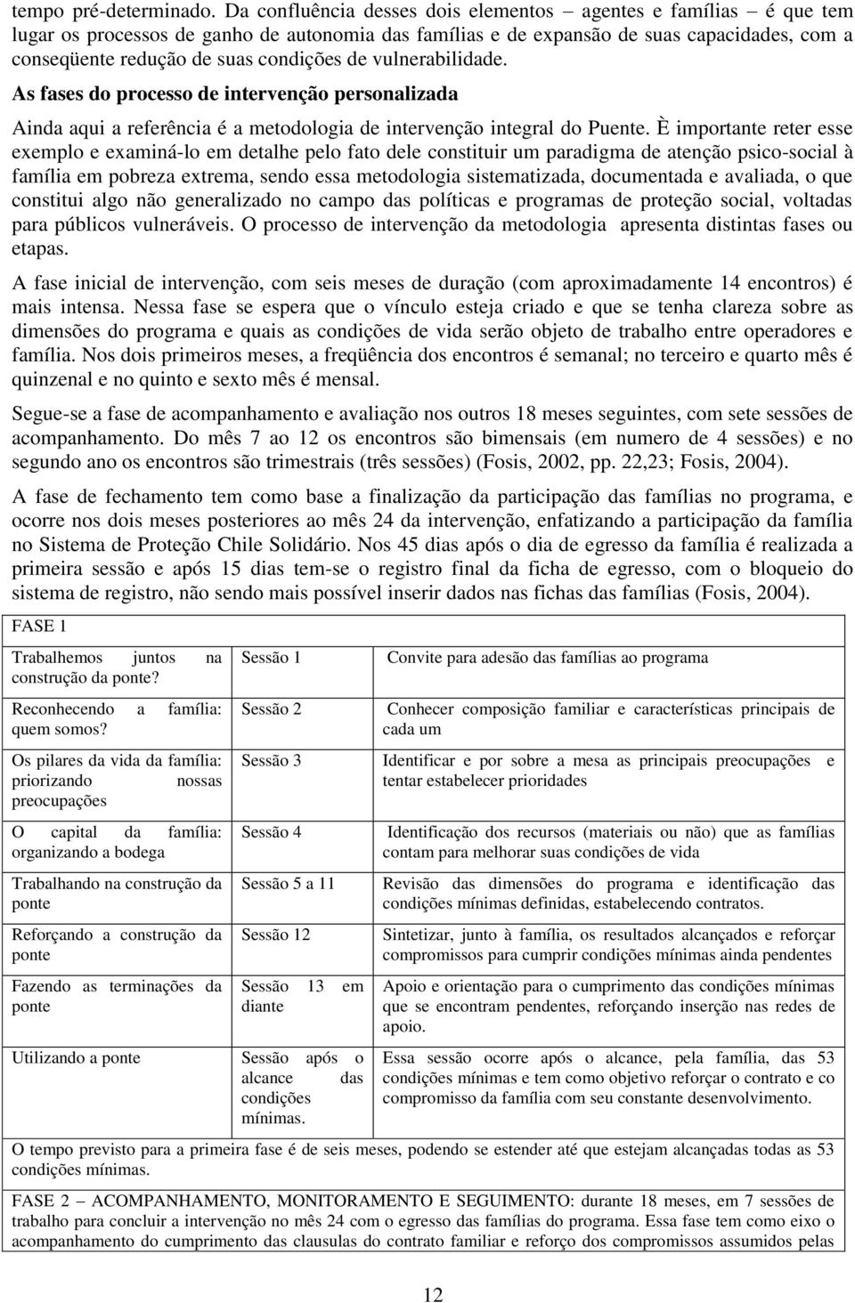 de vulnerabilidade. As fases do processo de intervenção personalizada Ainda aqui a referência é a metodologia de intervenção integral do Puente.