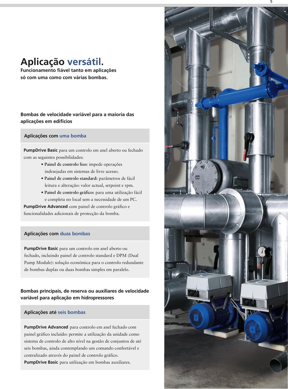 controlo liso: impede operações indesejadas em sistemas de livre acesso. Painel de controlo standard: parâmetros de fácil leitura e alteração: valor actual, setpoint e rpm.