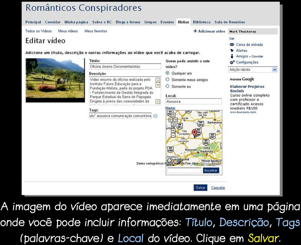 informações: Título, Descrição, Tags