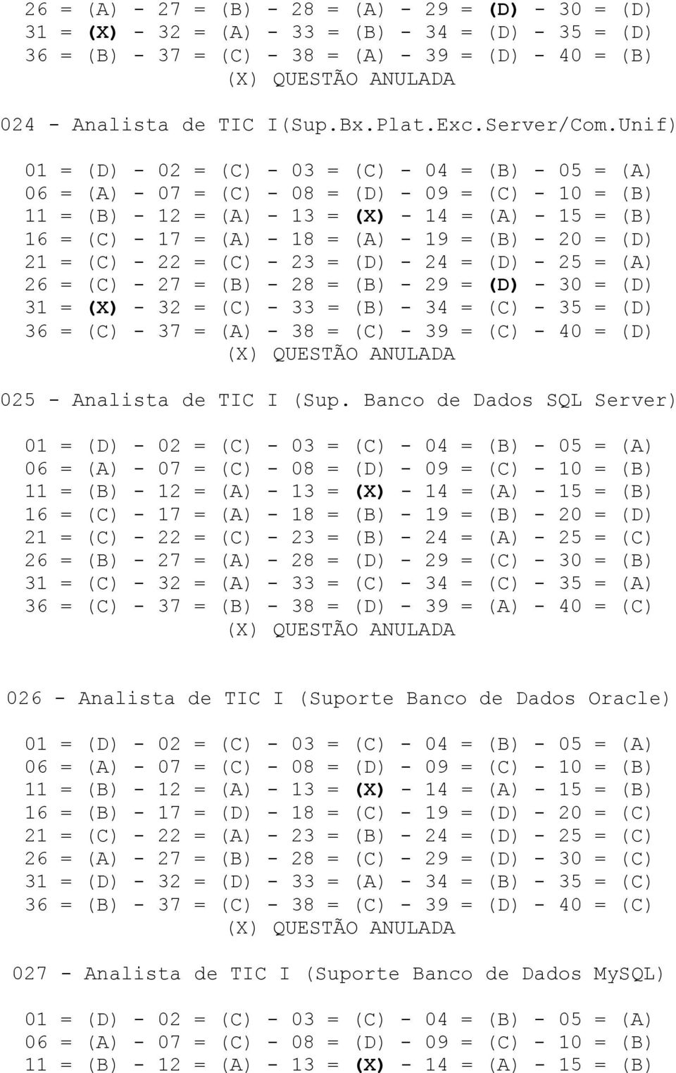 Unif) 16 = (C) - 17 = (A) - 18 = (A) - 19 = (B) - 20 = (D) 21 = (C) - 22 = (C) - 23 = (D) - 24 = (D) - 25 = (A) 26 = (C) - 27 = (B) - 28 = (B) - 29 = (D) - 30 = (D) 31 = (X) - 32 = (C) - 33 = (B) -