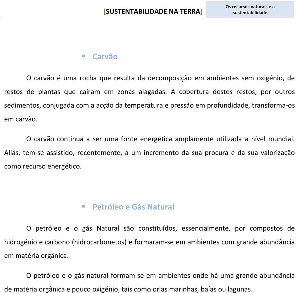 O carvão continua a ser uma fonte energética amplamente utilizada a nível mundial. Aliás, tem- se assistido, recentemente, a um incremento da sua procura e da sua valorização como recurso energético.