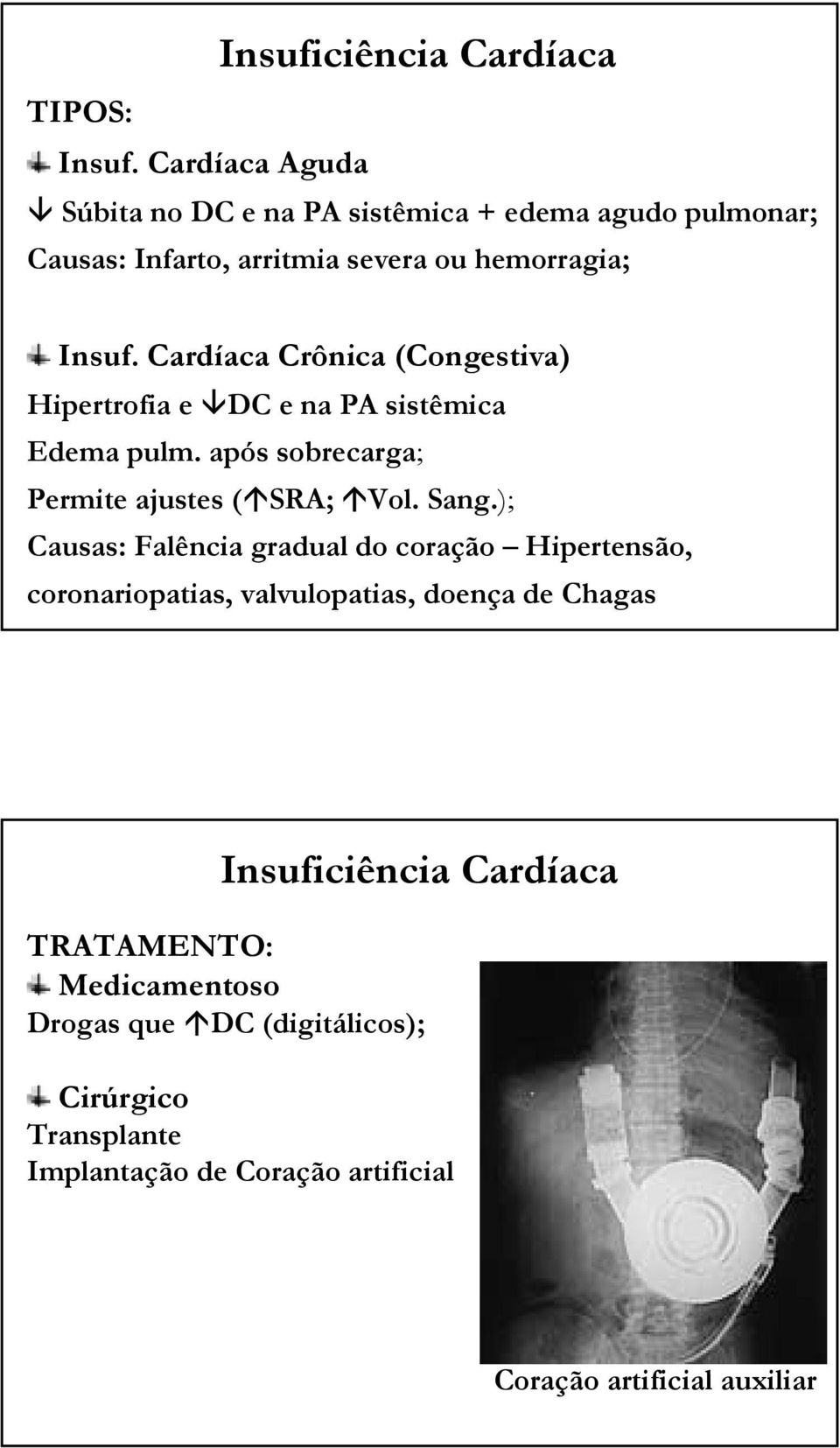 Cardíaca Crônica (Congestiva) Hipertrofia e DC e na PA sistêmica Edema pulm. após sobrecarga; Permite ajustes ( SRA; Vol. Sang.