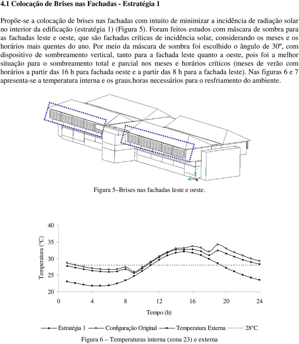 Por meio da máscara de sombra foi escolhido o ângulo de 30º, com dispositivo de sombreamento vertical, tanto para a fachada leste quanto a oeste, pois foi a melhor situação para o sombreamento total