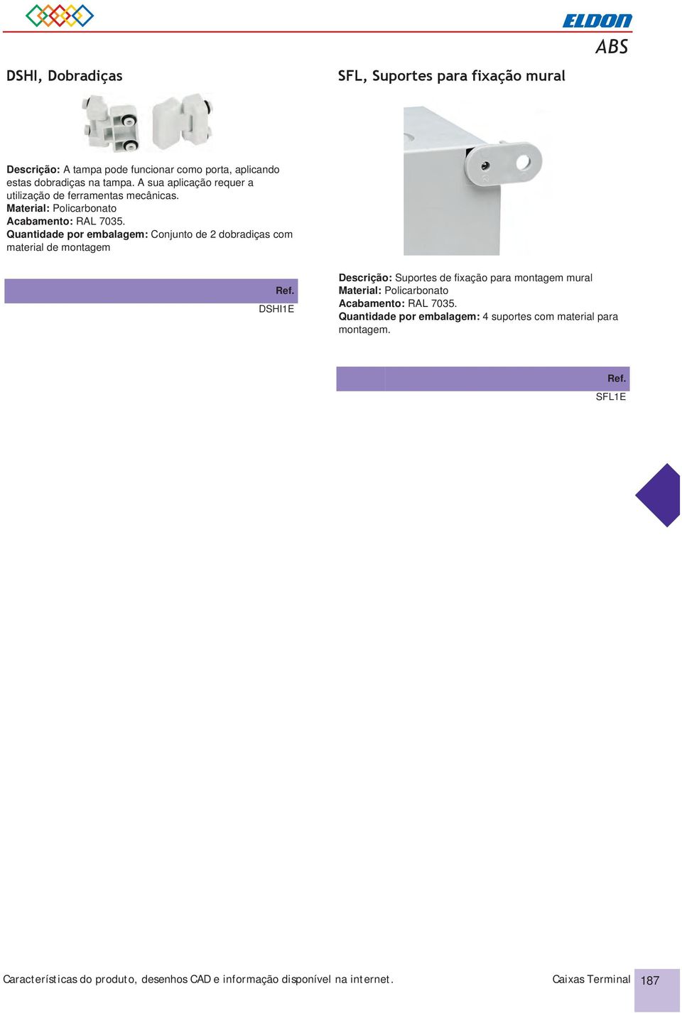 Quantidade por embalagem: Conjunto de 2 dobradiças com material de montagem DSHI1E Descrição: Suportes de fixação para montagem mural