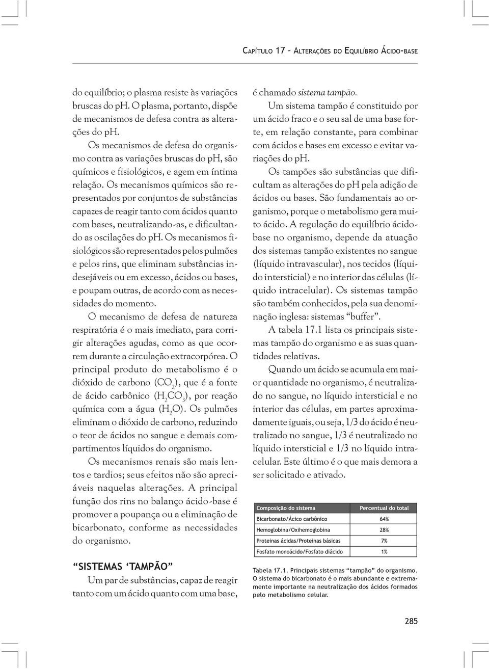 Os mecanismos químicos são representados por conjuntos de substâncias capazes de reagir tanto com ácidos quanto com bases, neutralizando-as, e dificultando as oscilações do ph.