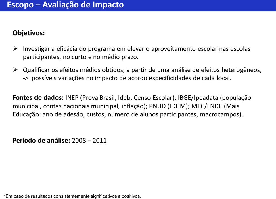 Fontes de dados: INEP (Prova Brasil, Ideb, Censo Escolar); IBGE/Ipeadata (população municipal, contas nacionais municipal, inflação); PNUD (IDHM); MEC/FNDE (Mais