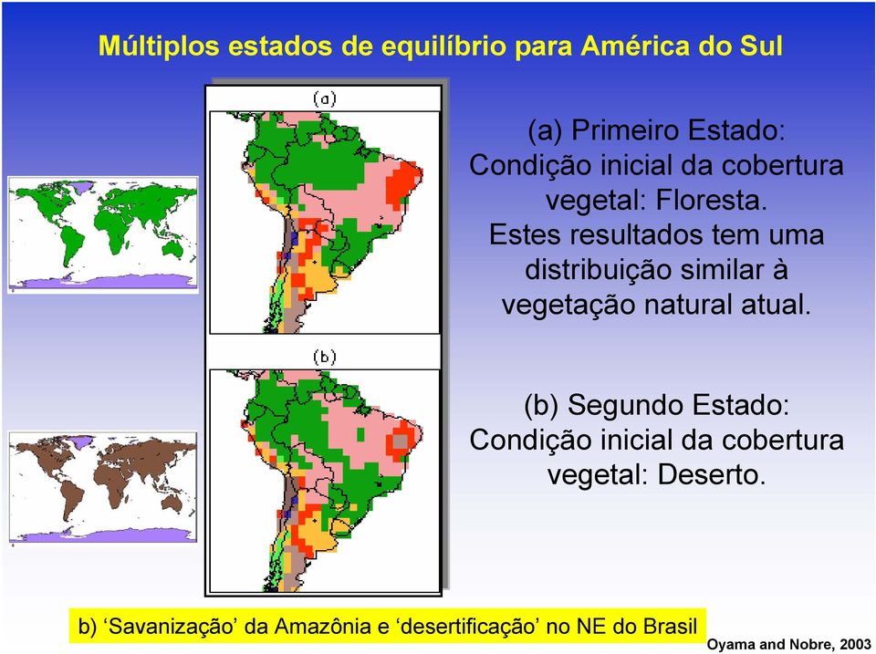 Estes resultados tem uma distribuição similar à vegetação natural atual.