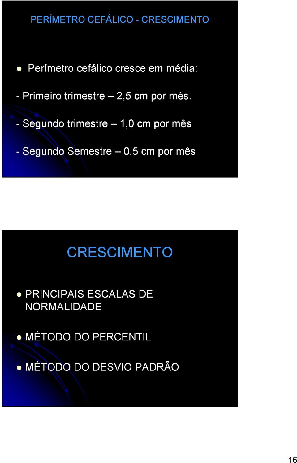 - Segundo trimestre 1,0 cm por mês - Segundo Semestre 0,5 cm por