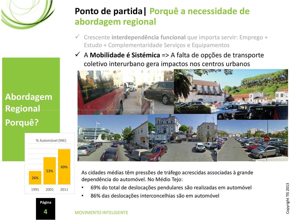 % Automóvel (INE) 69% 53% 26% 1991 2001 2011 4 As cidades médias têm pressões de tráfego acrescidas associadas à grande dependência do automóvel.