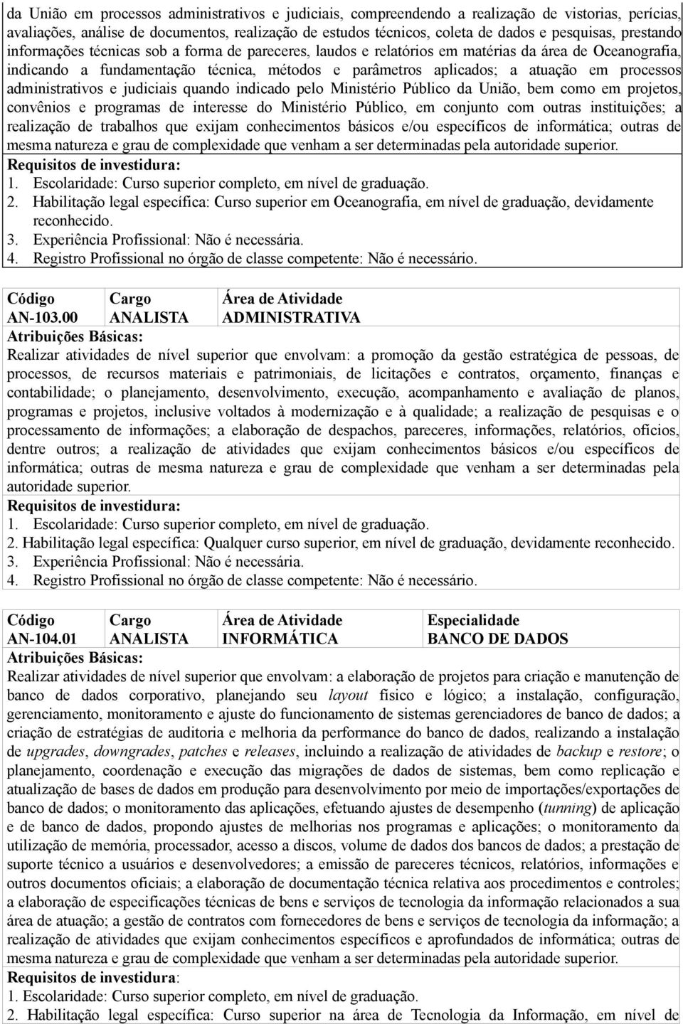 00 ANALISTA ADMINISTRATIVA Realizar atividades de nível superior que envolvam: a promoção da gestão estratégica de pessoas, de processos, de recursos materiais e patrimoniais, de licitações e