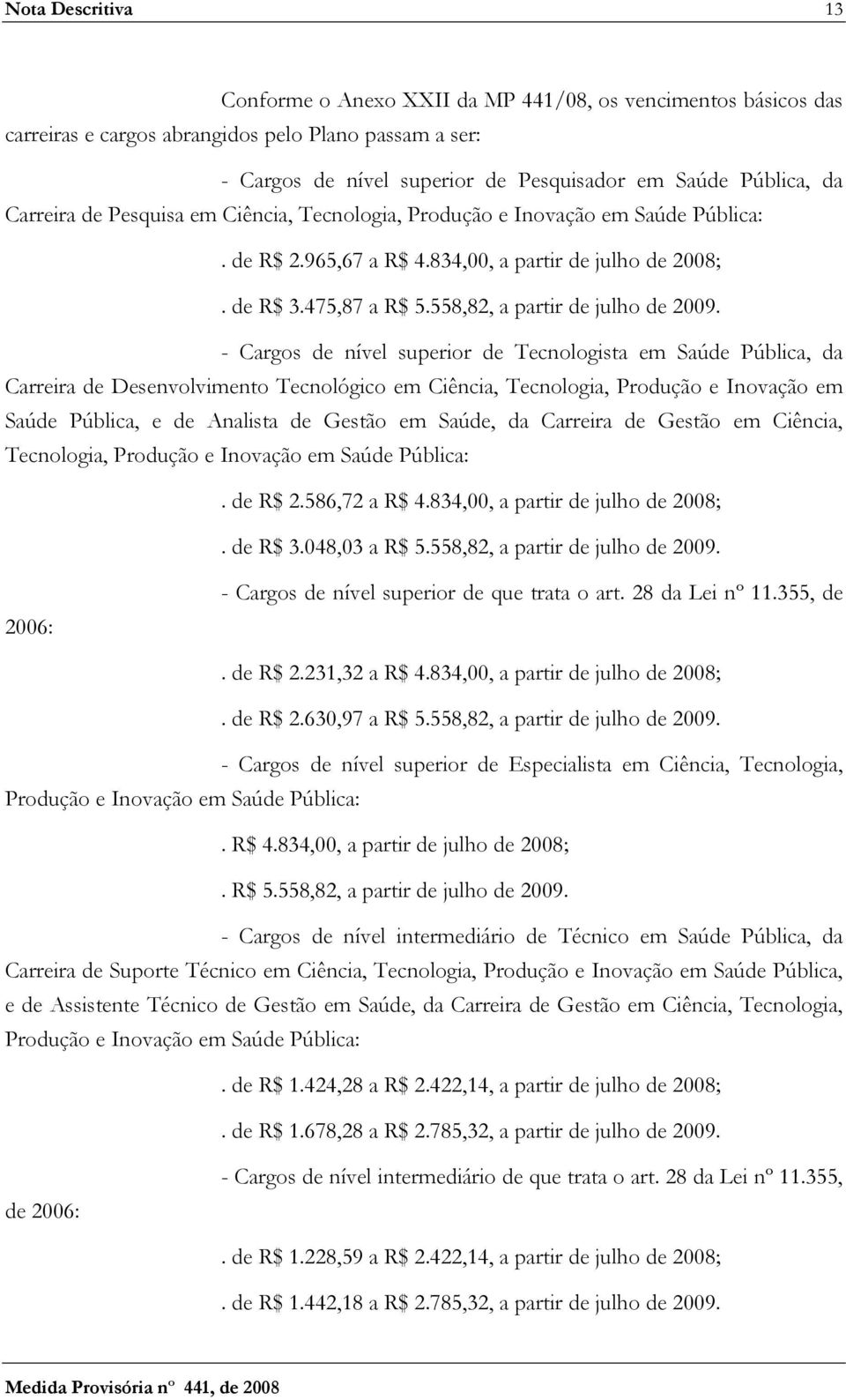 - Cargos de nível superior de Tecnologista em Saúde Pública, da Carreira de Desenvolvimento Tecnológico em Ciência, Tecnologia, Produção e Inovação em Saúde Pública, e de Analista de Gestão em Saúde,