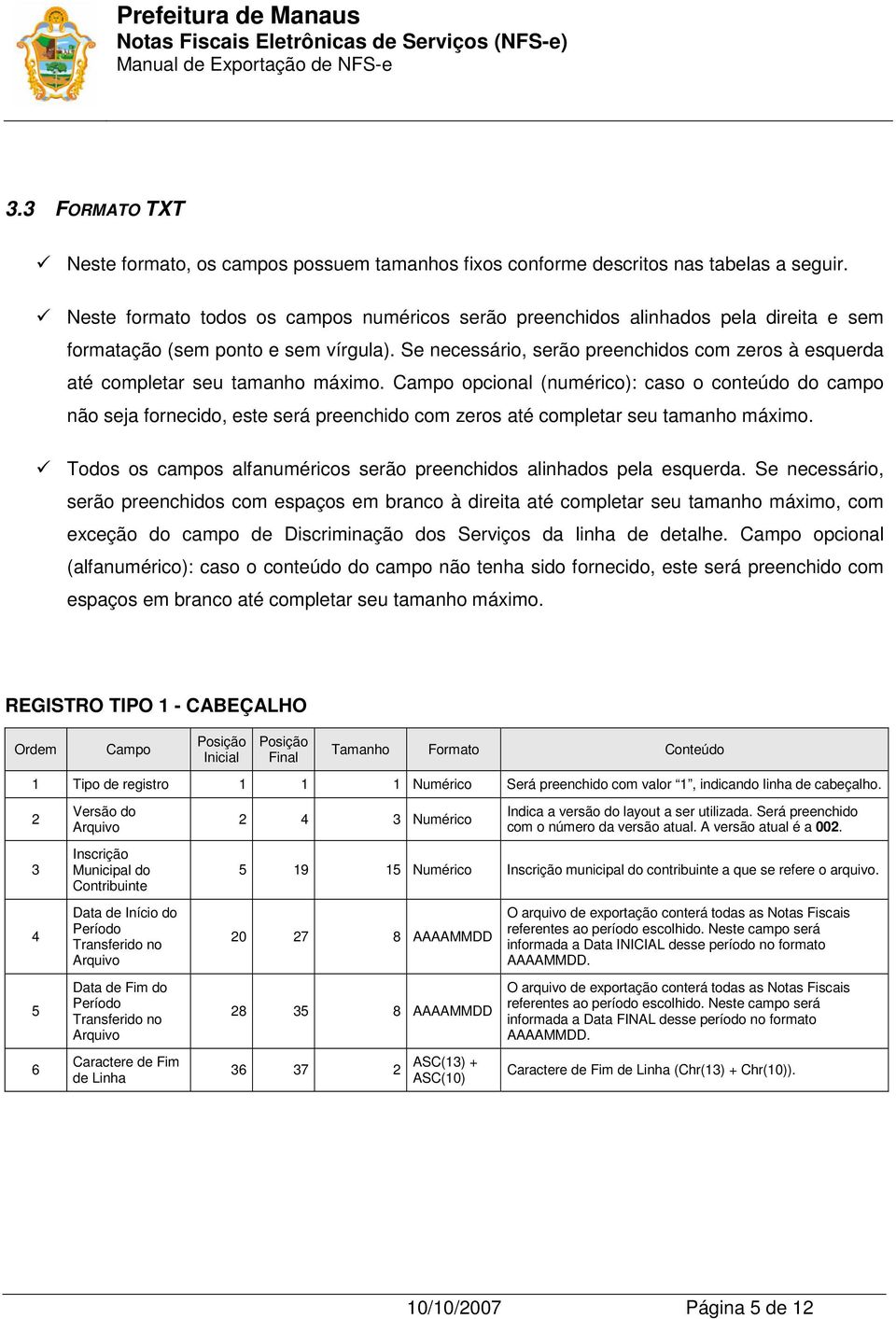 Se necessário, serão preenchidos com zeros à esquerda até completar seu tamanho máximo.