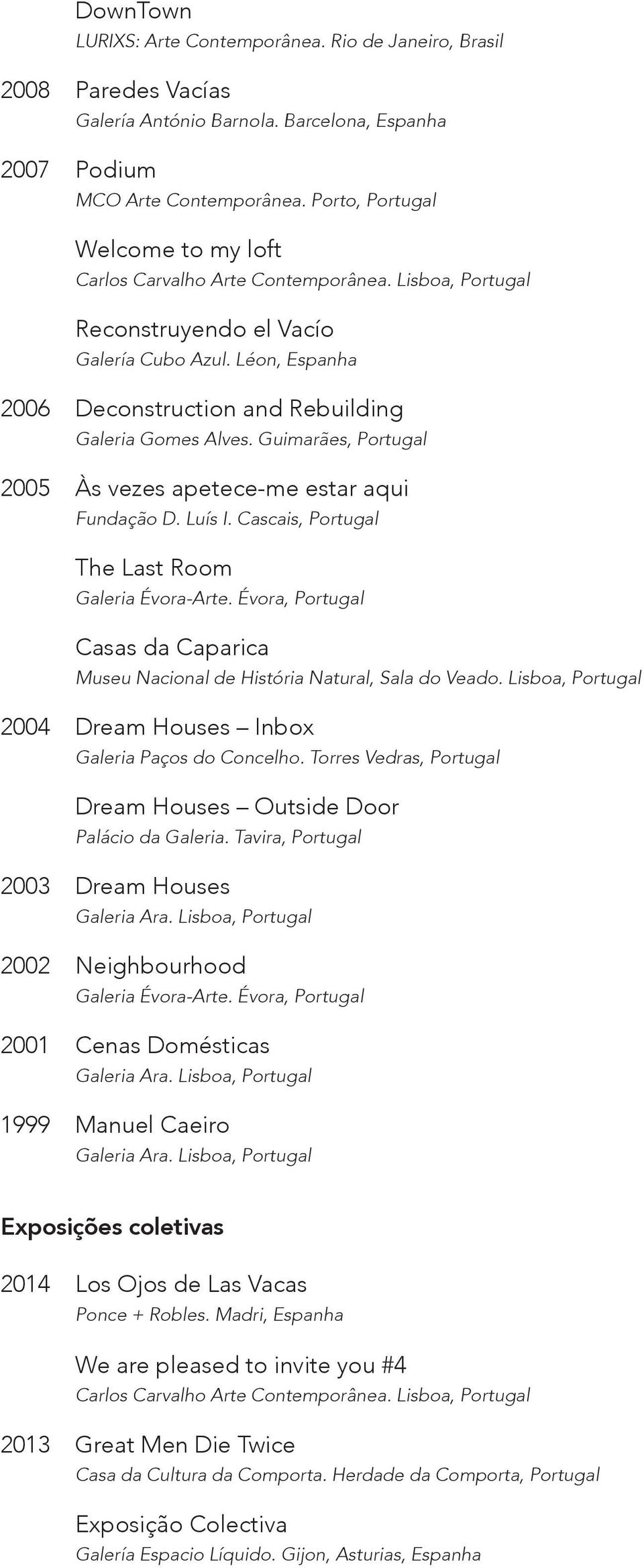 Guimarães, Portugal 2005 Às vezes apetece-me estar aqui Fundação D. Luís I. Cascais, Portugal The Last Room Galeria Évora-Arte.