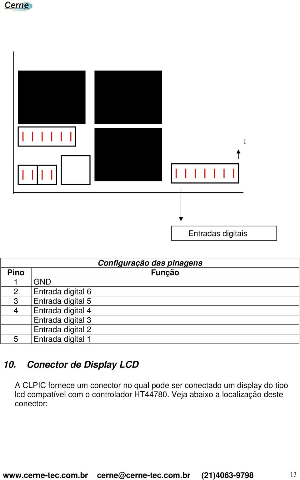 Conector de Display LCD A CLPIC fornece um conector no qual pode ser conectado um display do tipo lcd