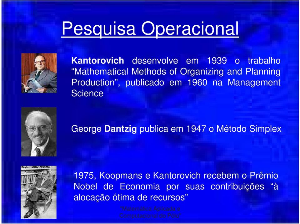 Science George Dantzig publica em 1947 o Método Simplex 1975, Koopmans e