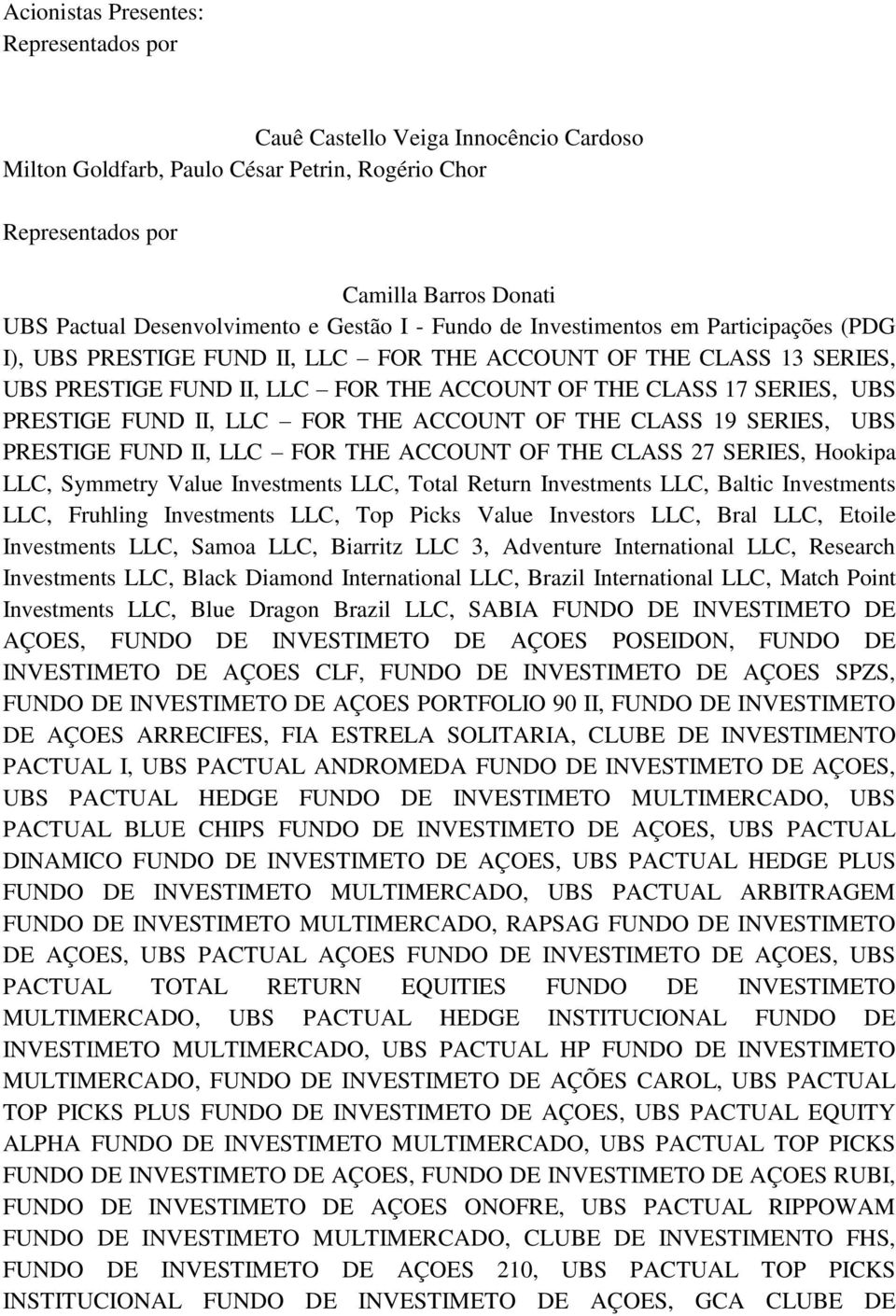 PRESTIGE FUND II, LLC FOR THE ACCOUNT OF THE CLASS 19 SERIES, UBS PRESTIGE FUND II, LLC FOR THE ACCOUNT OF THE CLASS 27 SERIES, Hookipa LLC, Symmetry Value Investments LLC, Total Return Investments