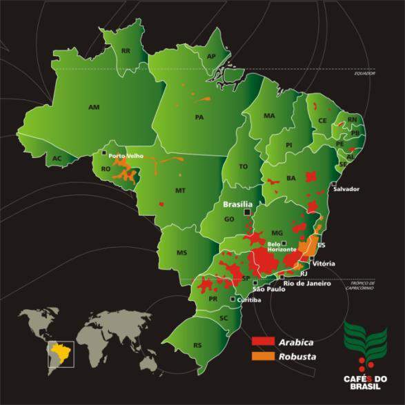 CAFÉ NO BRASIL: PRINCIPAIS REGIÕES PRODUTORAS - 2014