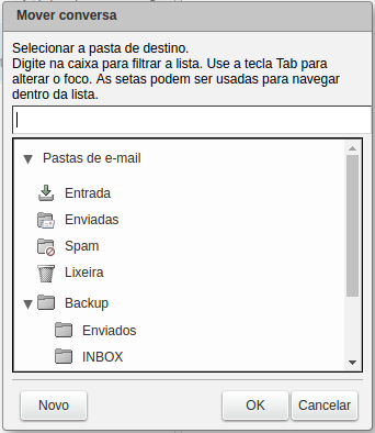 Para mover mensagens de e-mail para uma outra pasta, clique com o botão direito do mouse sobre a mensagem que deseja move e em seguida selecione a opção do menu Mover, como no exemplo da Figura 14.