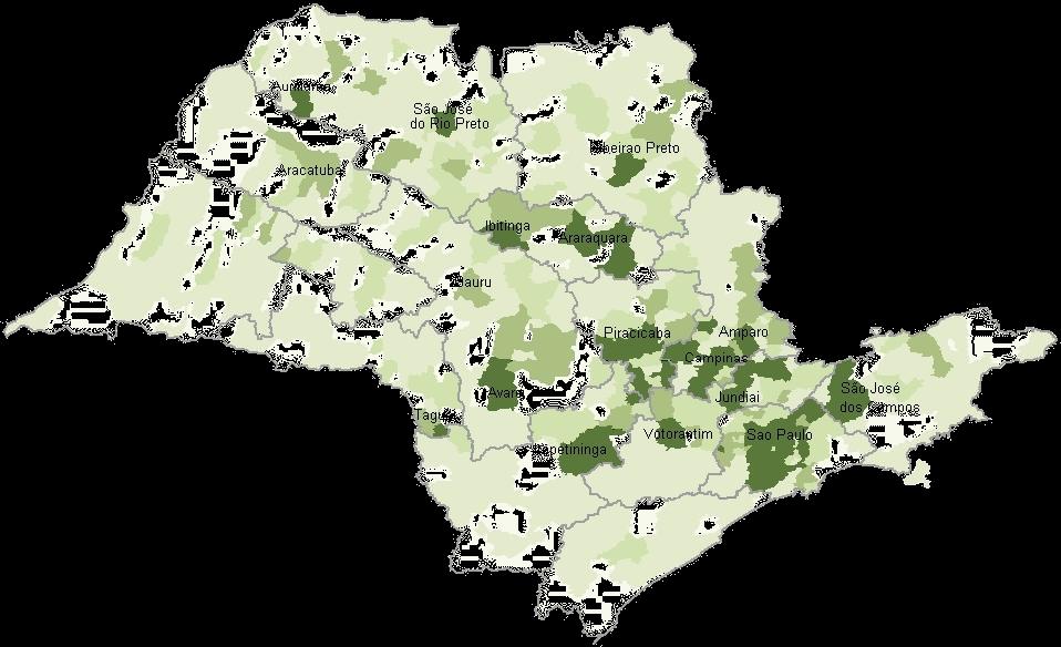 Mapa dos Polos Produtores do Estado (1) (2). Pessoal ocupado Setor têxtil = 104.